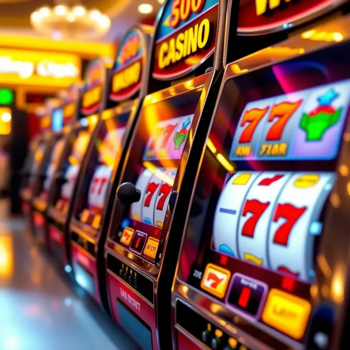 Colorful slot machine reels displaying winning symbols at an online casino
