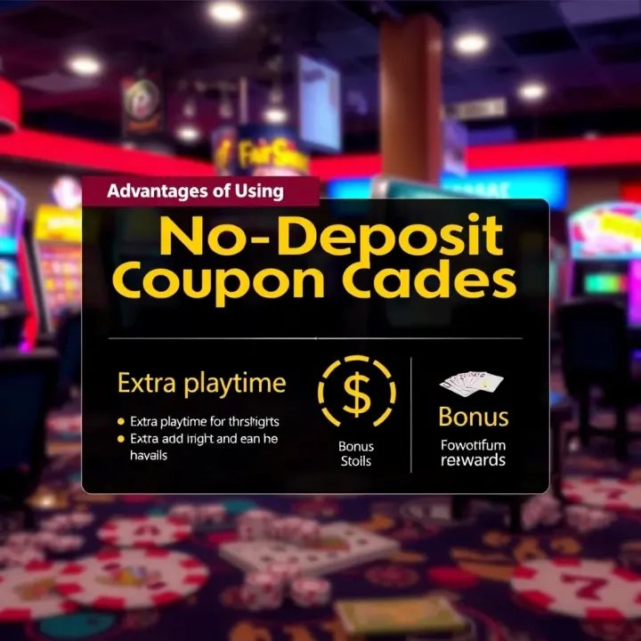 Graphic showing benefits of no deposit coupons including extra playtime and bonus rewards