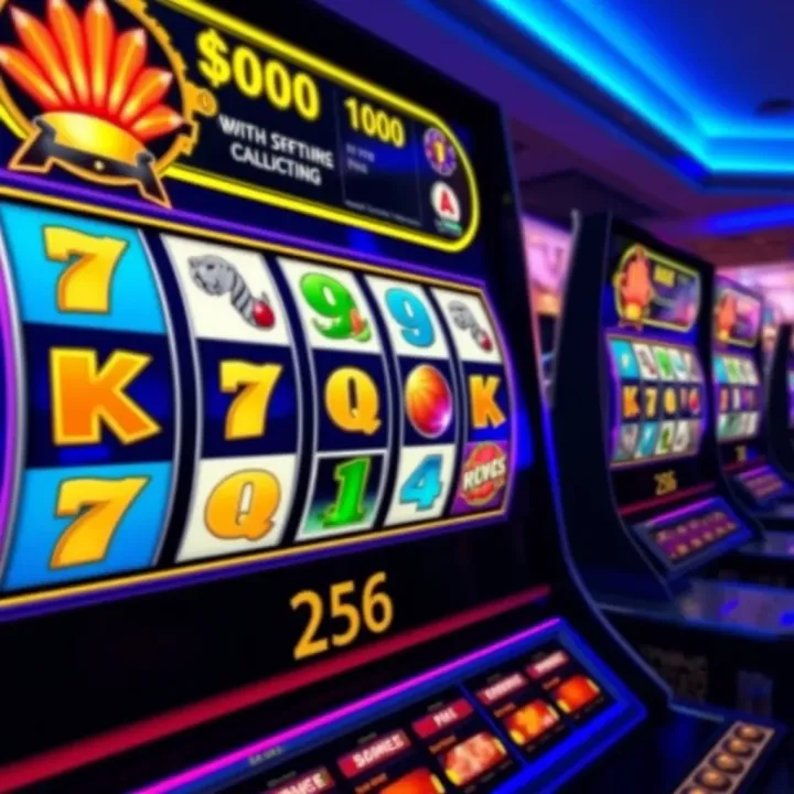 Colorful slot machine reels displaying various symbols in an online casino interface