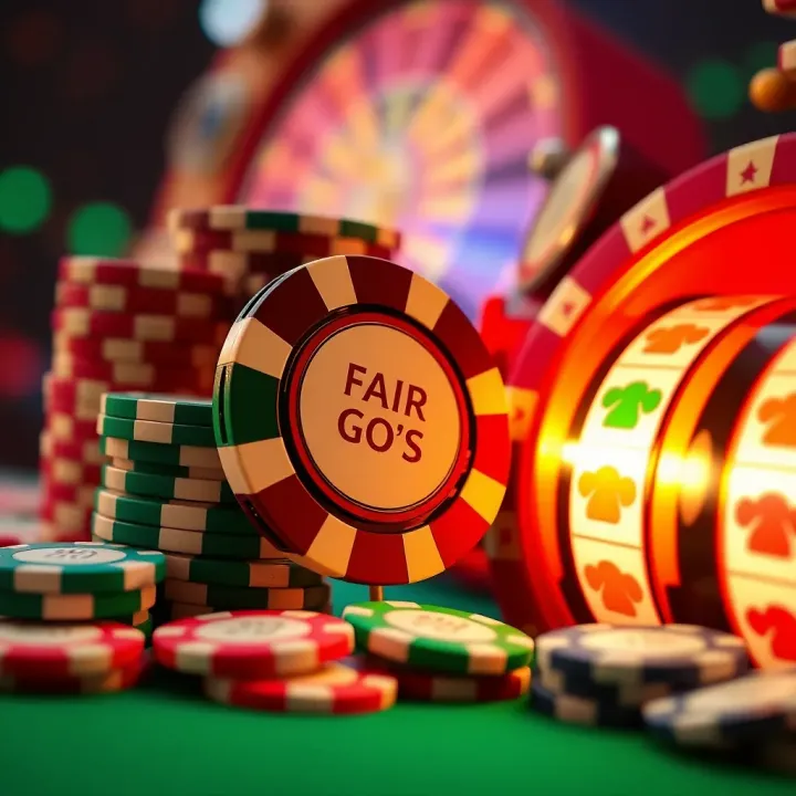 Illustration of casino chips and a spinning slot machine reel symbolizing winning opportunities