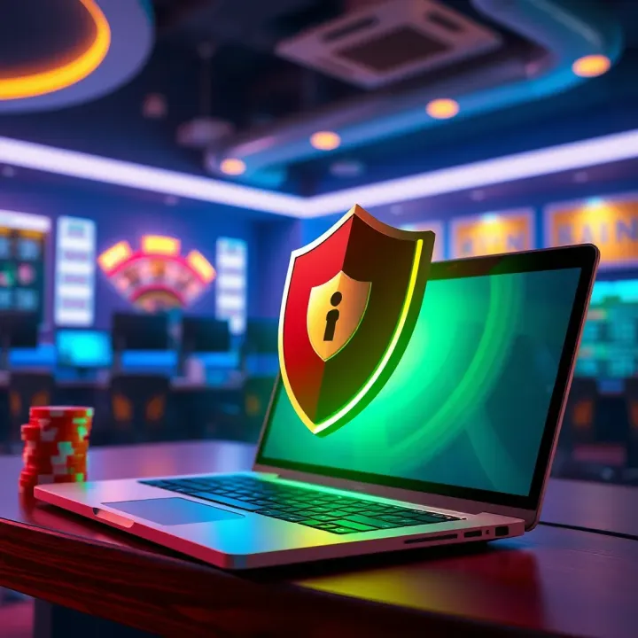 Safe and Smart Use of Fair Go Casino Bonuses Illustration of a secure online casino environment with a shield and a laptop