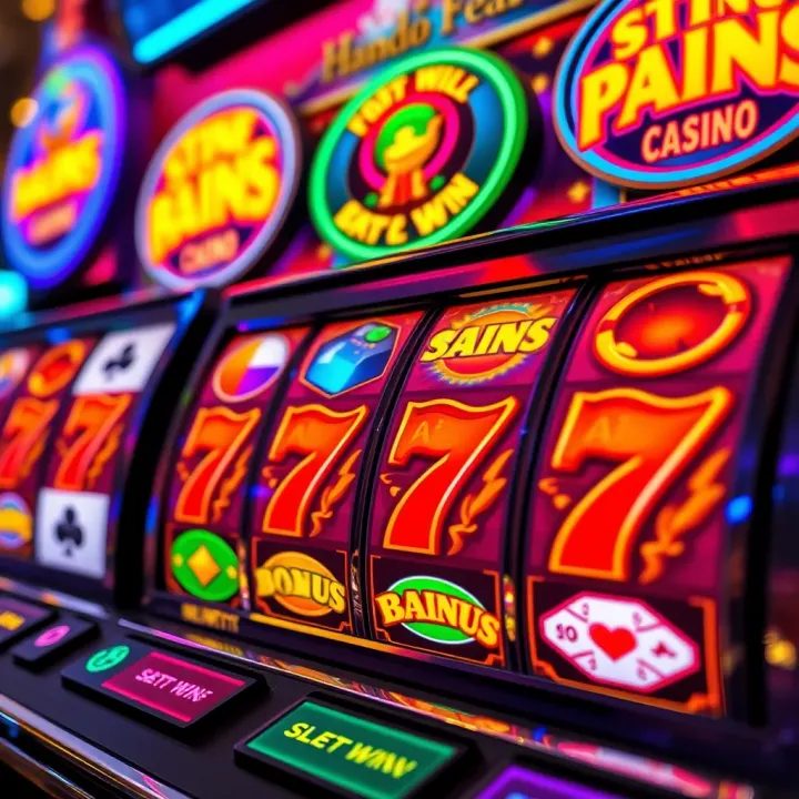 Colorful digital slot machine reels showcasing jackpot wins and bonus features