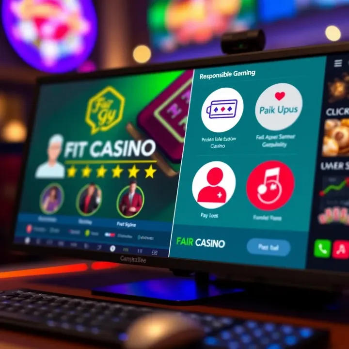 Graphical representation of user reviews and responsible gaming icons for online casino