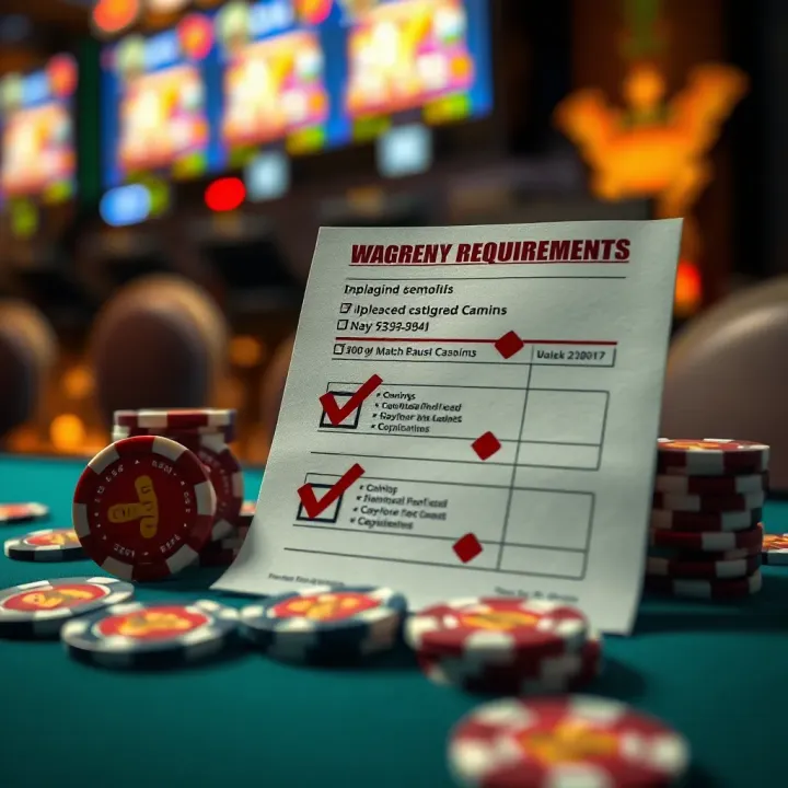 Illustration depicting wagering requirements with casino chips and a checklist