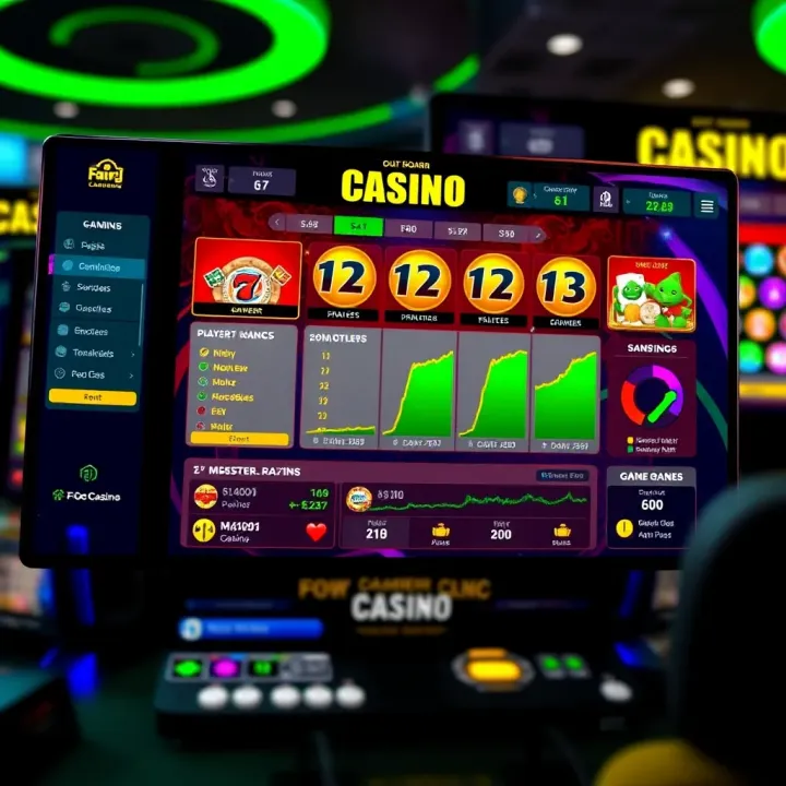 Illustration of virtual casino dashboard highlighting recent player winnings and game stats