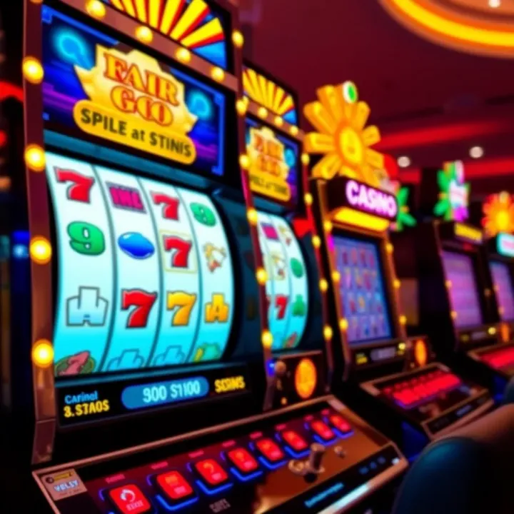 Digital Slot Machine Highlighting Fair Go No Deposit Bonus Digital slot machine with casino symbols and glowing lights