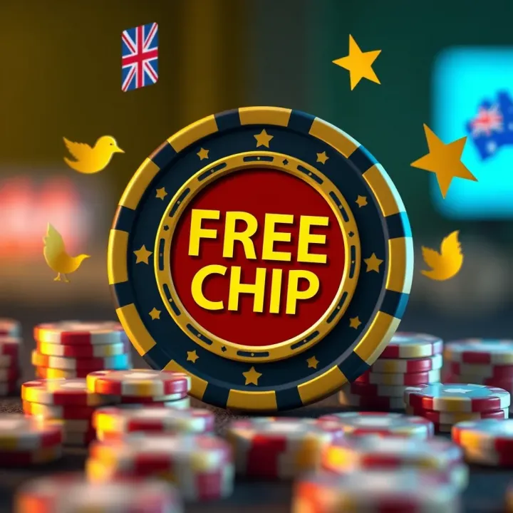 Illustration of a digital casino chip labeled free credit surrounded by Australian symbols