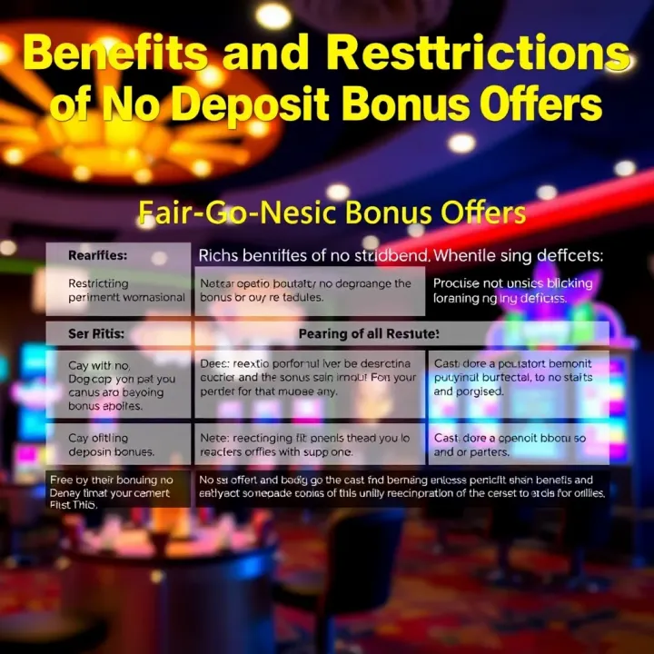 Graphic depicting benefits and restrictions of no deposit bonus offers in an informative layout