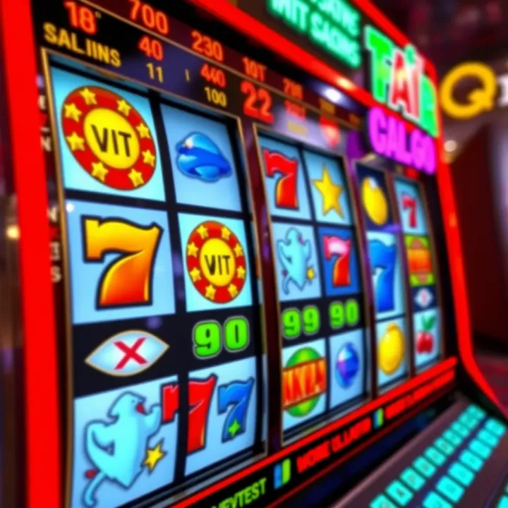 Vibrant Slot Reels on Fair Go Online Pokies Colorful slot machine reels displaying various symbols on Fair Go platform