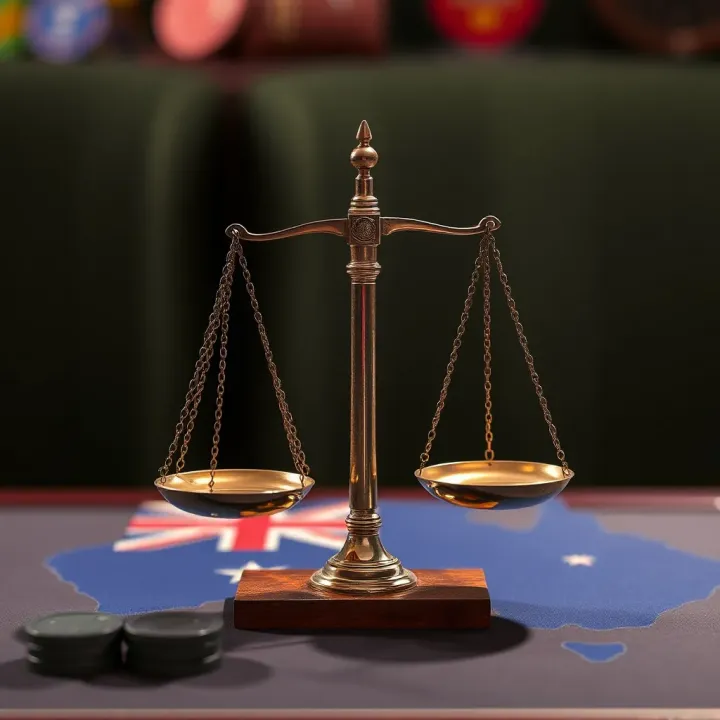 Illustration representing fairness and equal opportunity through balanced scales over an Australian map