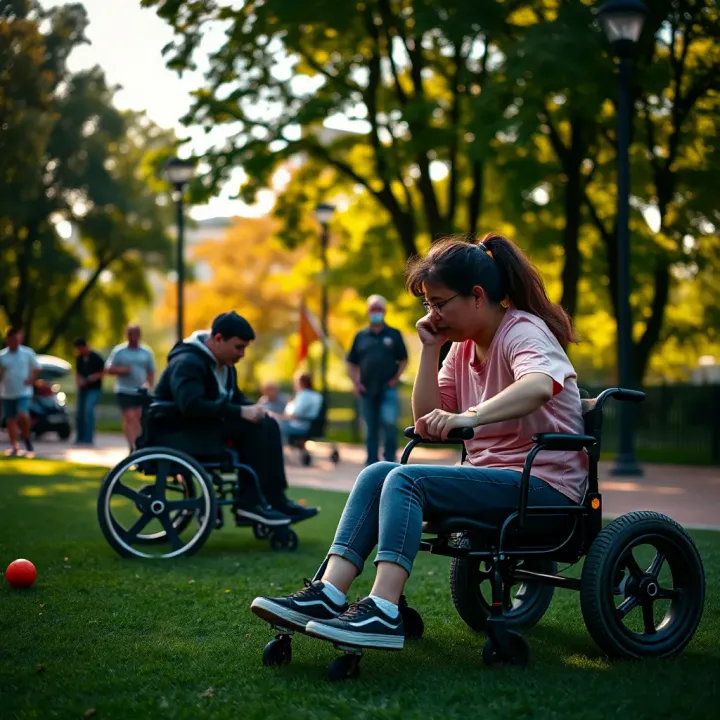 Community members engaging in adaptive sports activities in an outdoor park