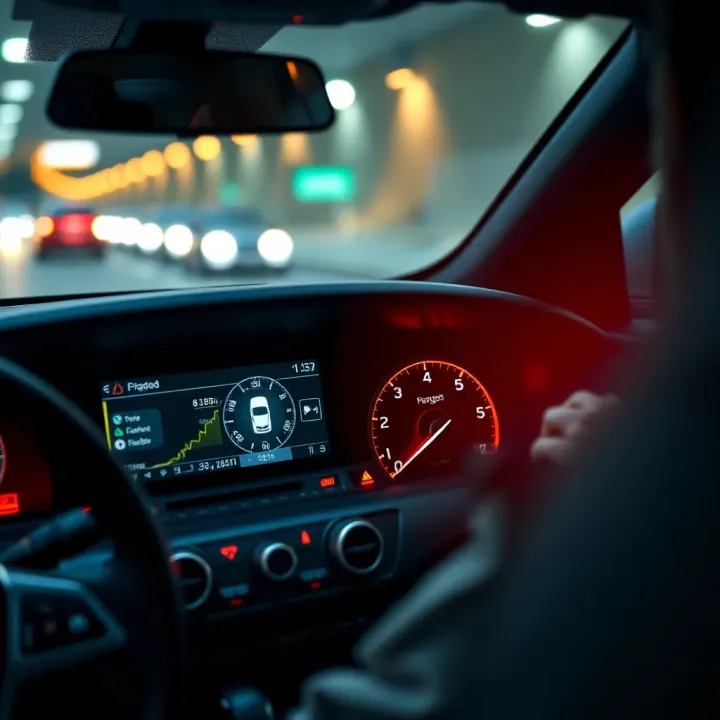 Dashboard of a car with telematics device showing safe driving data