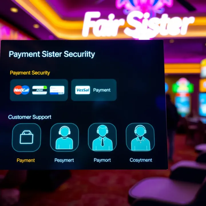 Secure payment options and customer support icons symbolizing trust and assistance at Fair Go Sister Casino