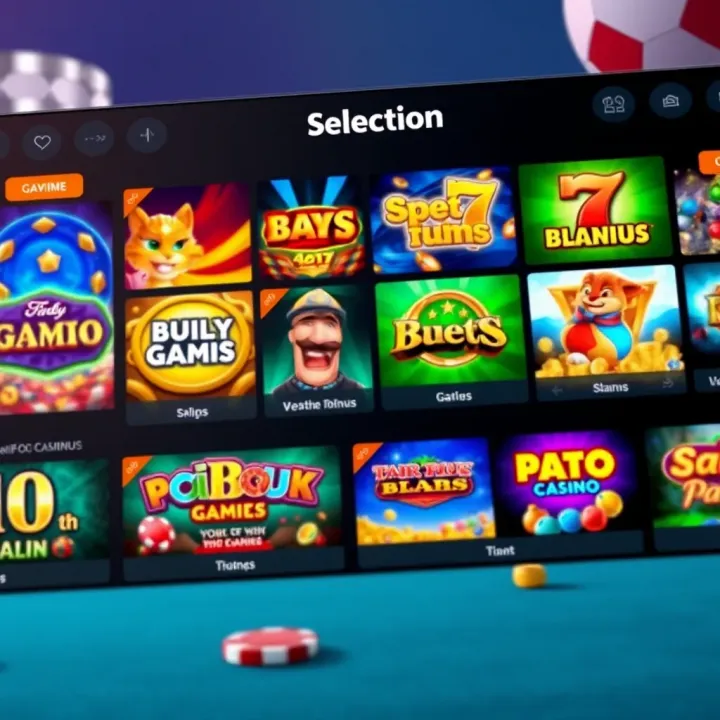 User interface showcasing a variety of casino games including slots and table games on a digital platform