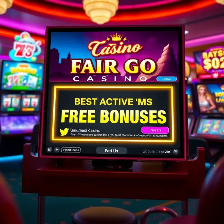 Fair Go Casino Interface Featuring Active Free Bonuses Illustration of a vibrant online casino interface showing a highlighted free bonus offer section