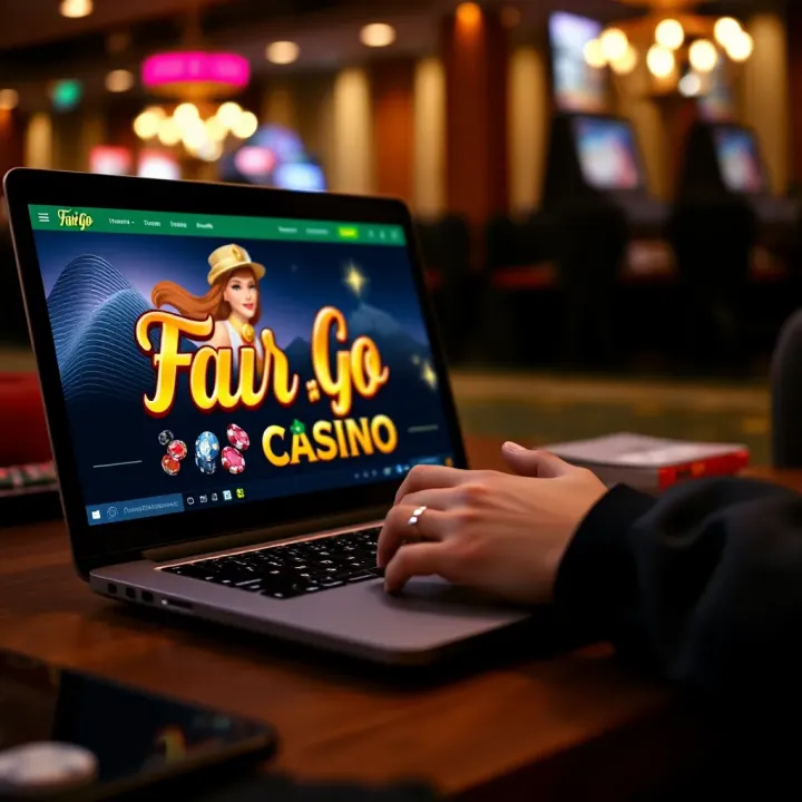 User navigating Fair Go Casino website on a laptop