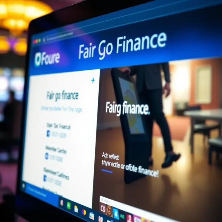Close-up of a computer screen displaying the Fair Go Finance website with contact information visible