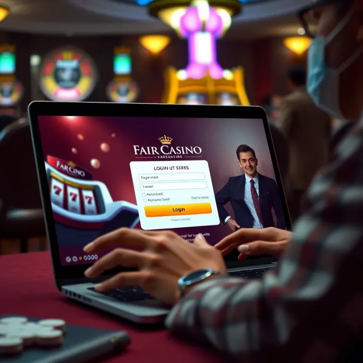 Accessing Fair Go Casino Account Through Secure Login User entering login credentials on Fair Go Casino platform on a laptop
