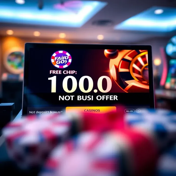 Graphic showing a user interface of an online casino highlighting a no deposit bonus offer