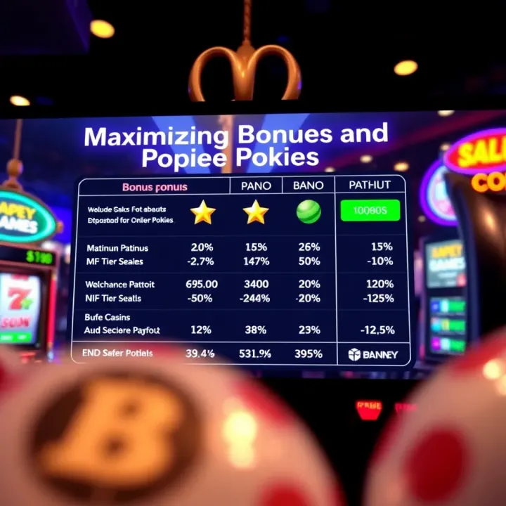 Online casino interface displaying bonus offers and payout percentages for pokies games