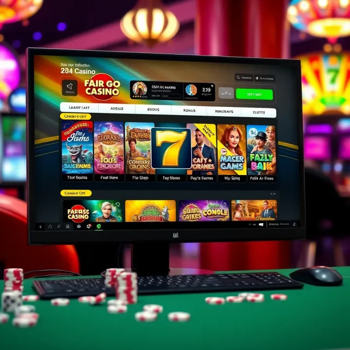 Interface of Fair Go Casino showcasing various game options and bonus offers on a desktop screen