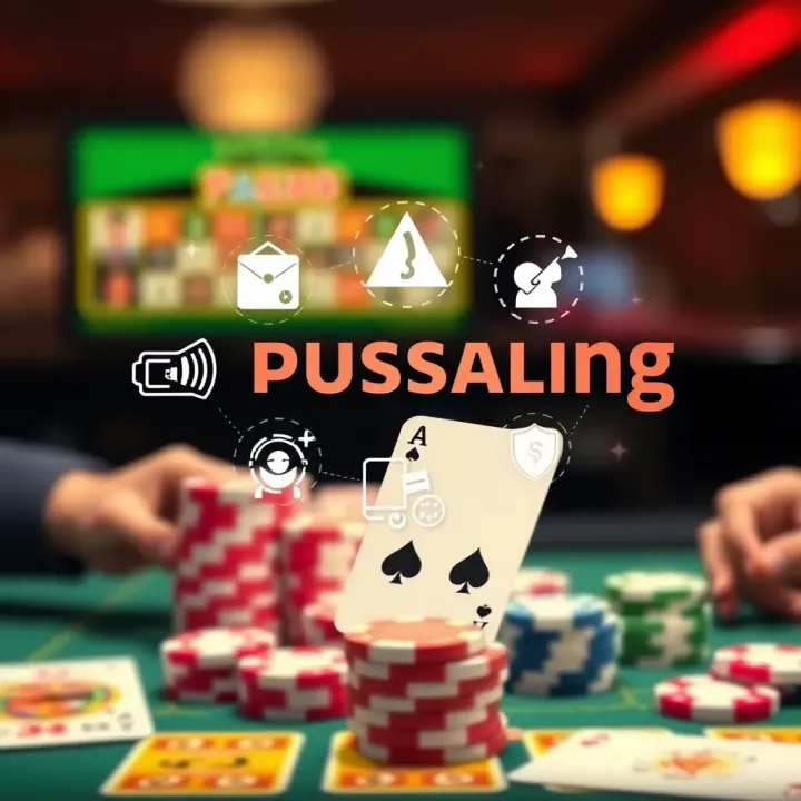 Conceptual illustration of risk management strategies for online casino players with icons representing caution and decision-making