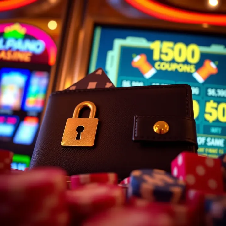 Graphic showing a secure digital wallet and casino interface representing safe coupon redemption