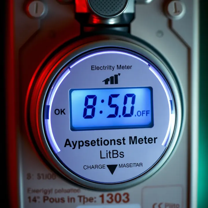 Electricity meter displaying energy consumption for household billing