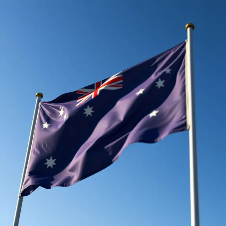 Close-up of Australian flag waving against a clear blue sky symbolizing national values