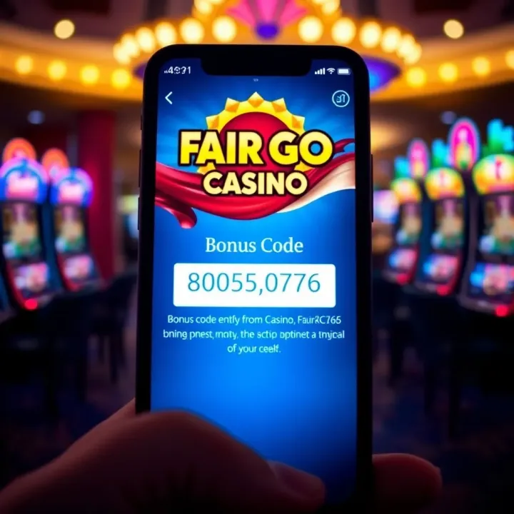 Mobile device displaying Fair Go Casino interface with highlighted bonus code entry field