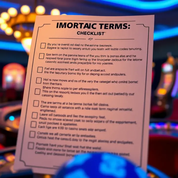 Illustration of a checklist highlighting key terms and conditions for casino bonuses